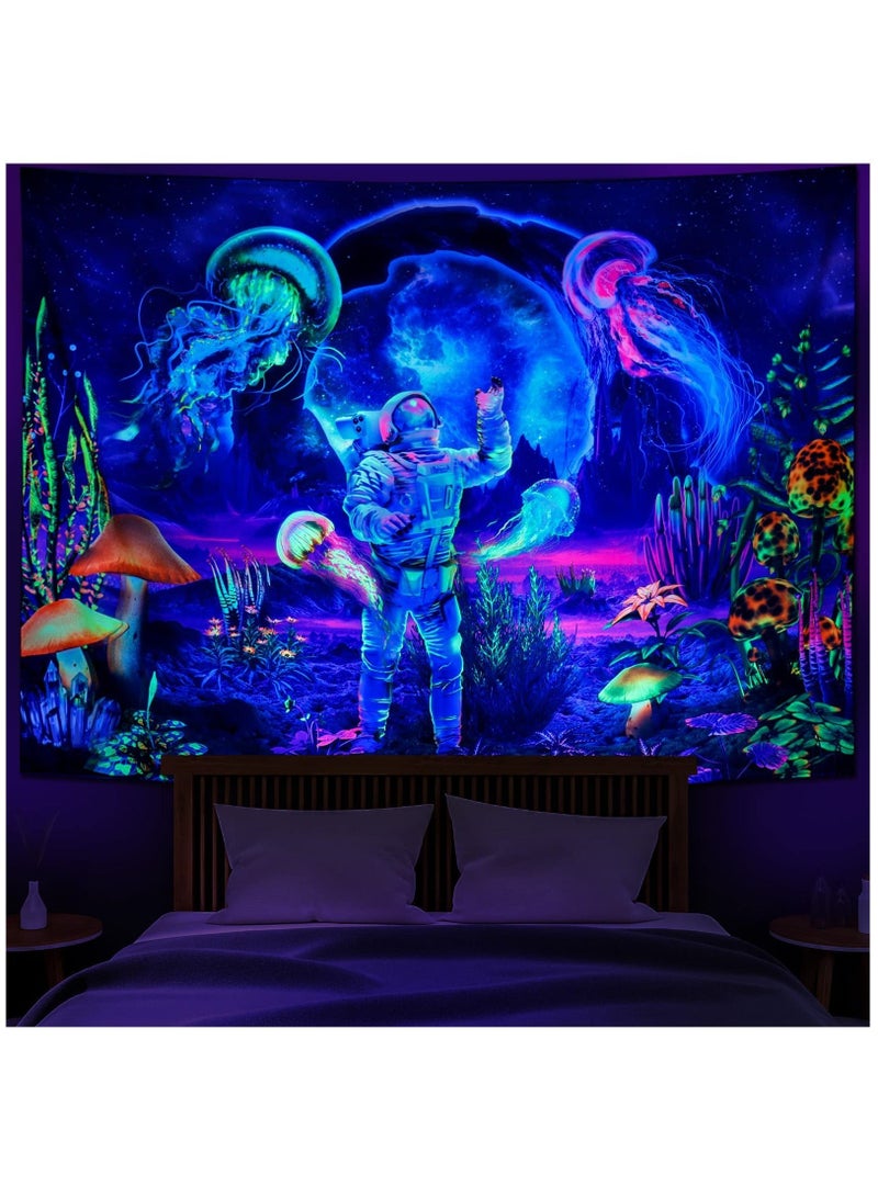 Captaintech Tapestry Wall Hanging, Astronaut& Jellyfish, Glow under UV Light, Tapestry for Bedroom Aesthetic, Home Decoration Living Room, Study, Party, Preppy Room Decor, 130×150cm - Image 1