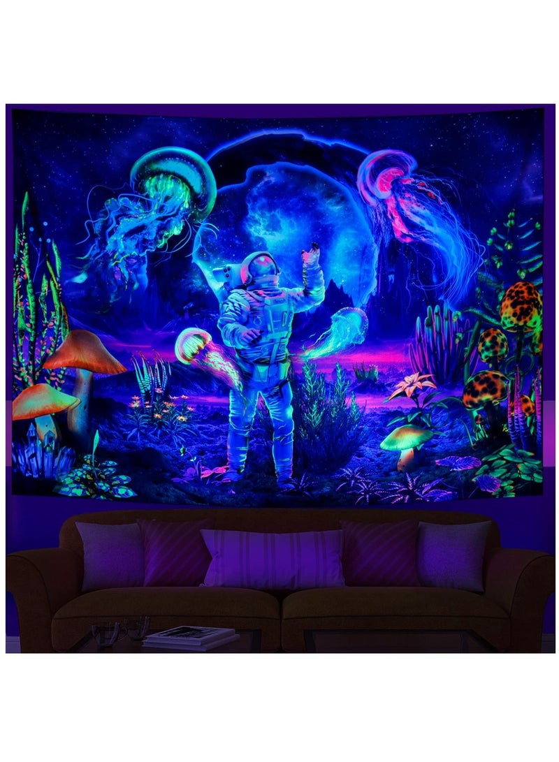 Captaintech Tapestry Wall Hanging, Astronaut& Jellyfish, Glow under UV Light, Tapestry for Bedroom Aesthetic, Home Decoration Living Room, Study, Party, Preppy Room Decor, 130×150cm - Image 2