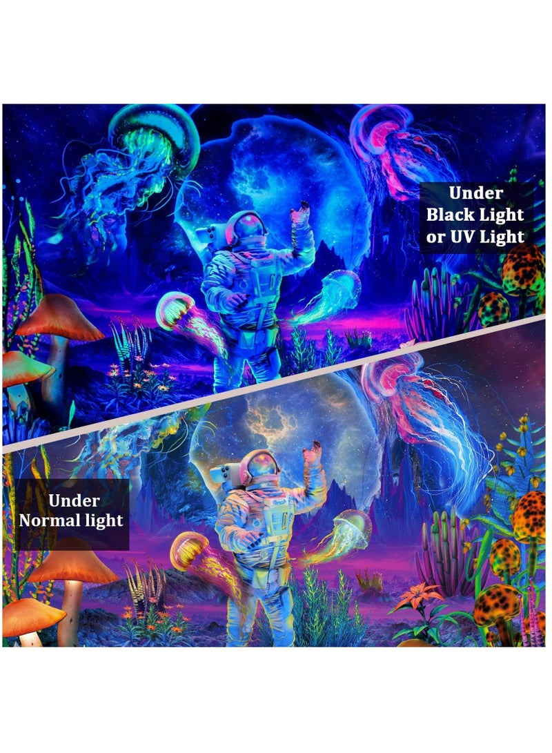 Captaintech Tapestry Wall Hanging, Astronaut& Jellyfish, Glow under UV Light, Tapestry for Bedroom Aesthetic, Home Decoration Living Room, Study, Party, Preppy Room Decor, 130×150cm - Image 4
