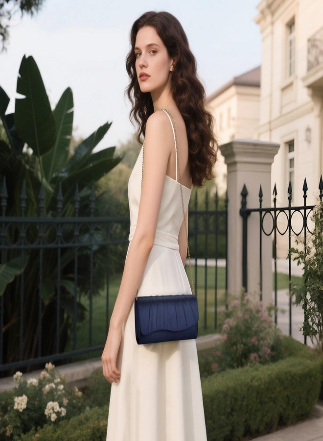 UBAYMAX Clutch Purses for Women Formal, Pleated Satin Evening Bag Evening Purse Handbags Evening Clutch for Prom Party Wedding (Blue) - Image 3