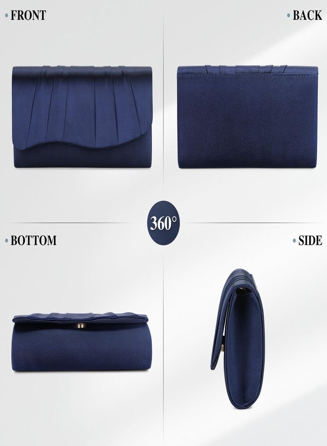 UBAYMAX Clutch Purses for Women Formal, Pleated Satin Evening Bag Evening Purse Handbags Evening Clutch for Prom Party Wedding (Blue) - Image 4