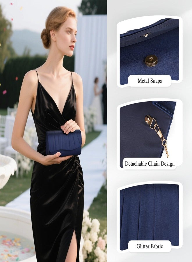 UBAYMAX Clutch Purses for Women Formal, Pleated Satin Evening Bag Evening Purse Handbags Evening Clutch for Prom Party Wedding (Blue) - Image 2