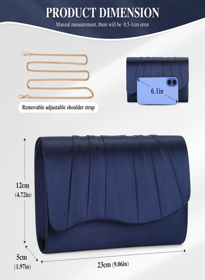 UBAYMAX Clutch Purses for Women Formal, Pleated Satin Evening Bag Evening Purse Handbags Evening Clutch for Prom Party Wedding (Blue) - Image 5