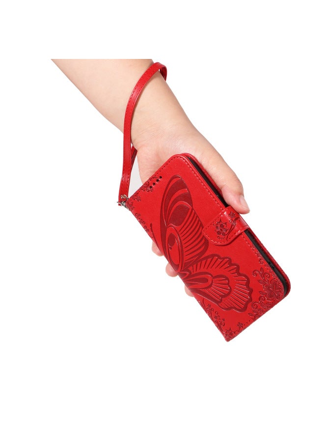 For SonyXperia 1 VI Mobile Phone Leather Case Red Rice Note14 Phoenix Tail Butterfly Embossed Card Portable Rope-Color:Purple Leather Cord-Applicable Model:1 ACE 3V 5G Domestic
