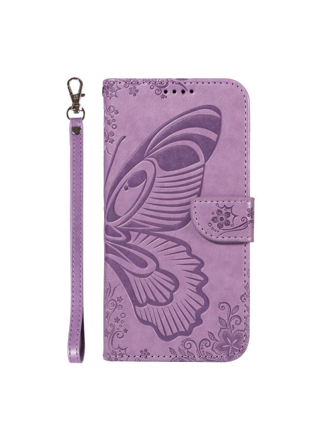 For SonyXperia 1 VI Mobile Phone Leather Case Red Rice Note14 Phoenix Tail Butterfly Embossed Card Portable Rope-Color:Purple Leather Cord-Applicable Model:1 ACE 3V 5G Domestic