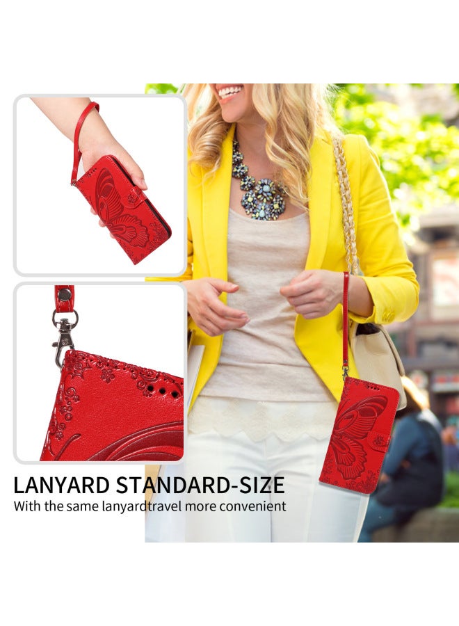 For SonyXperia 1 VI Mobile Phone Leather Case Red Rice Note14 Phoenix Tail Butterfly Embossed Card Portable Rope-Color:Purple Leather Cord-Applicable Model:1 ACE 3V 5G Domestic