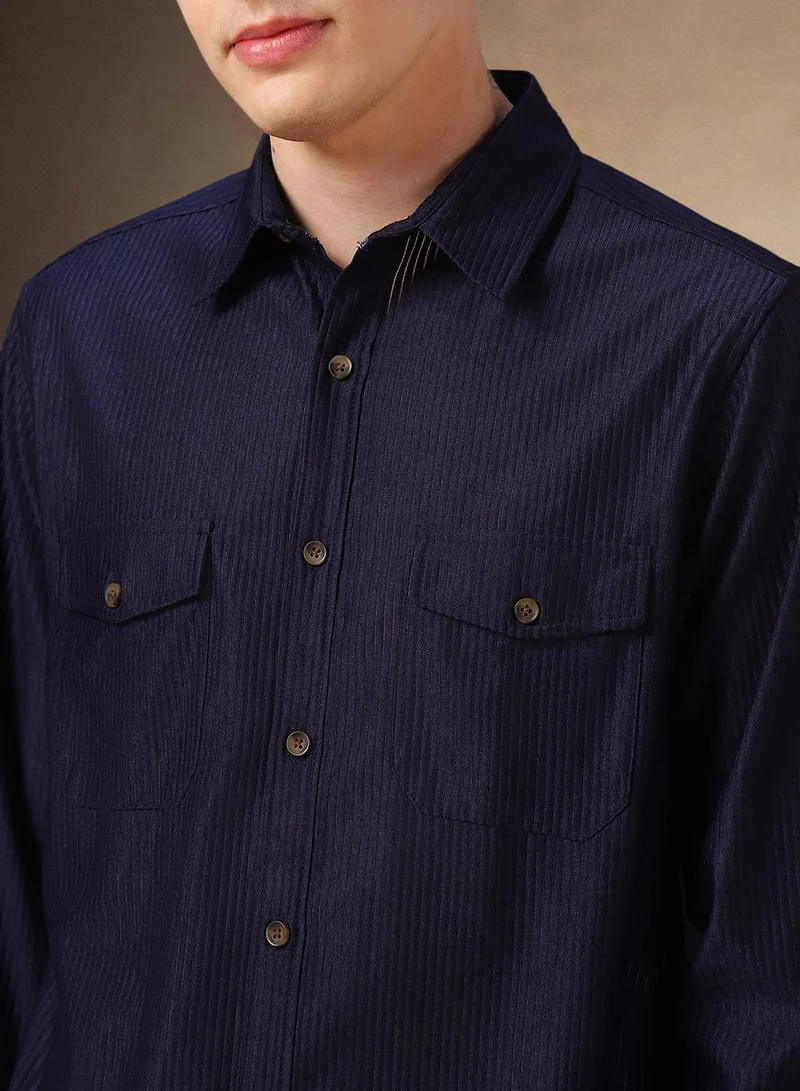 Dennis Lingo Men's Navy 100% Polyester Solid Shirt