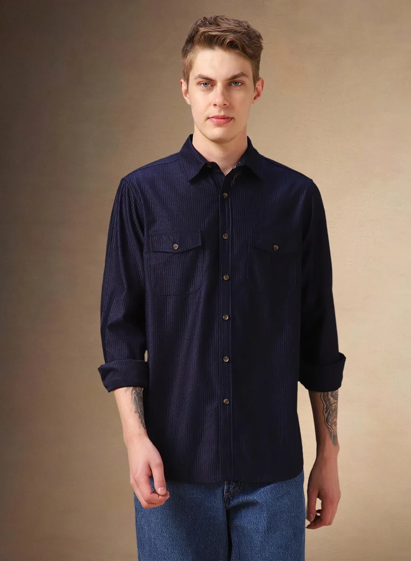 Dennis Lingo Men's Navy 100% Polyester Solid Shirt