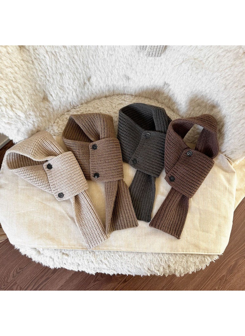 Generic New Korean Style Kidsrens Scarf Autumn and Winter Style Versatile Male and Female Baby Scarf Button Korean Style Cross Pullover Scarf Brown  - Image 5