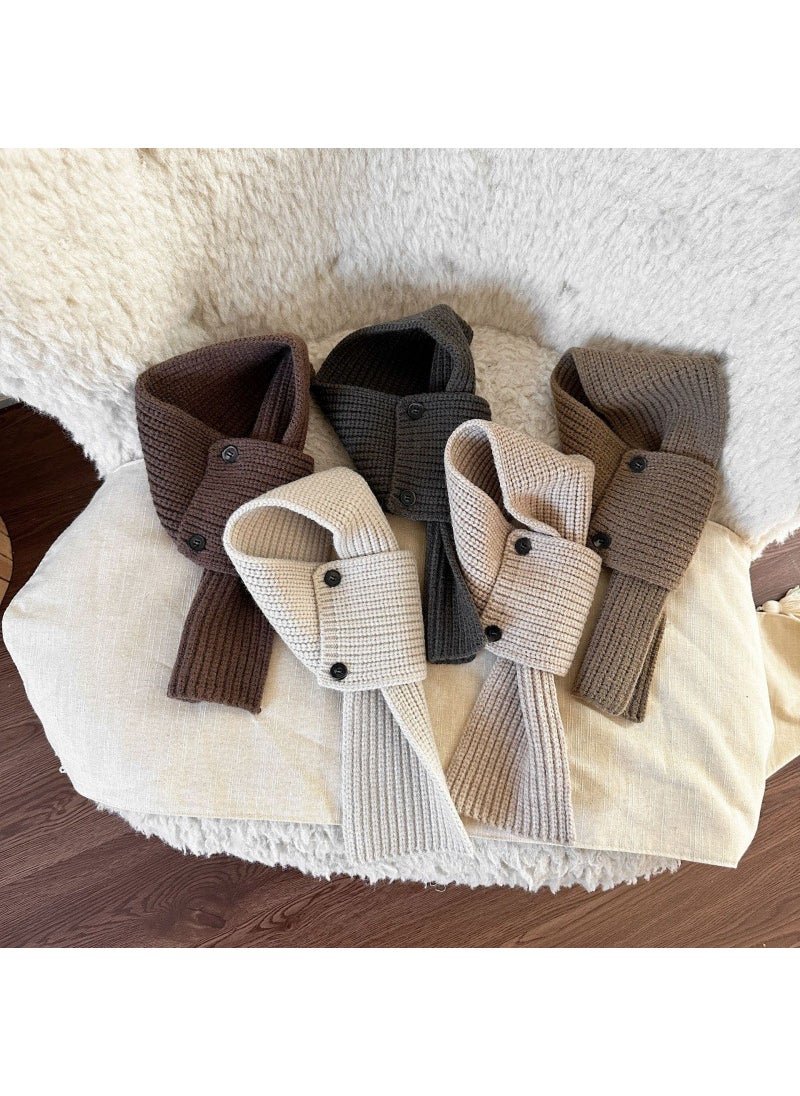 Generic New Korean Style Kidsrens Scarf Autumn and Winter Style Versatile Male and Female Baby Scarf Button Korean Style Cross Pullover Scarf Brown  - Image 4