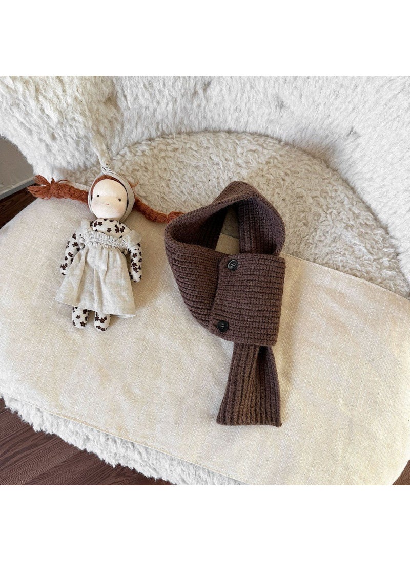 Generic New Korean Style Kidsrens Scarf Autumn and Winter Style Versatile Male and Female Baby Scarf Button Korean Style Cross Pullover Scarf Brown  - Image 1