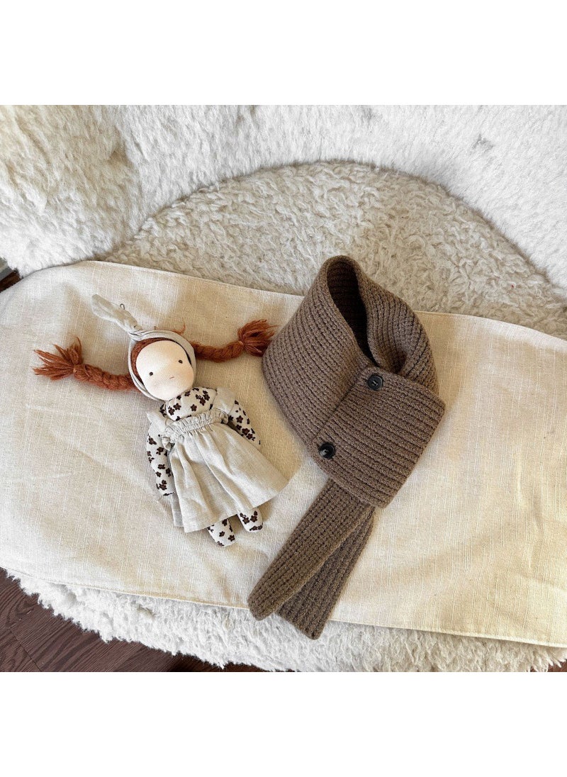 Generic New Korean Style Kidsrens Scarf Autumn and Winter Style Versatile Male and Female Baby Scarf Button Korean Style Cross Pullover Scarf Brown  - Image 2