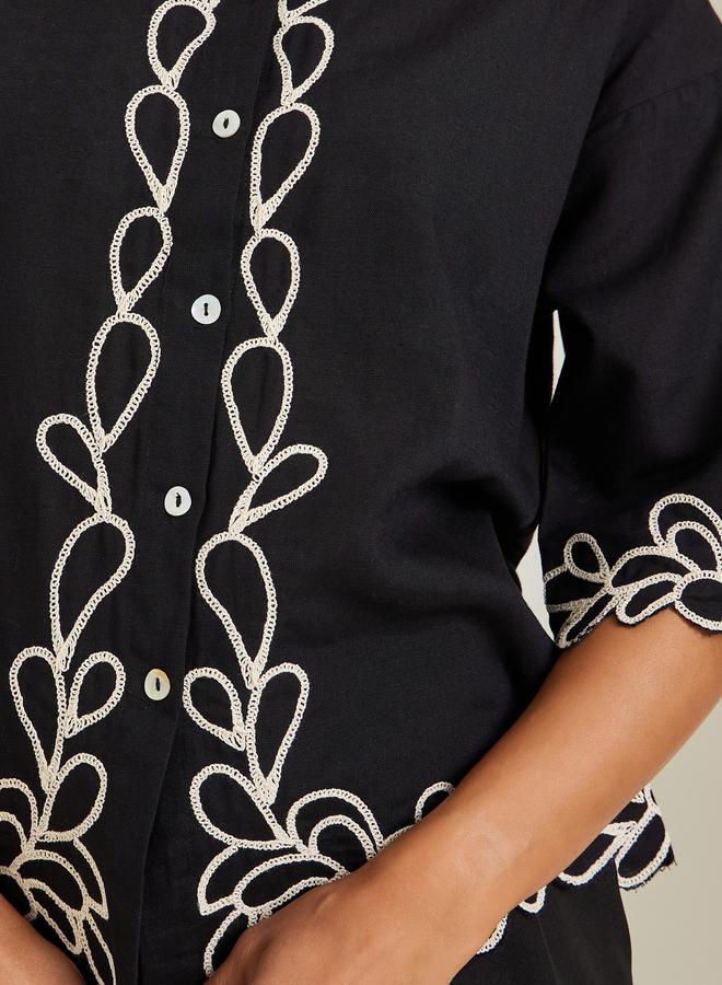 Styli Women Black Embroidered Short Sleeve Shirt - Image 3