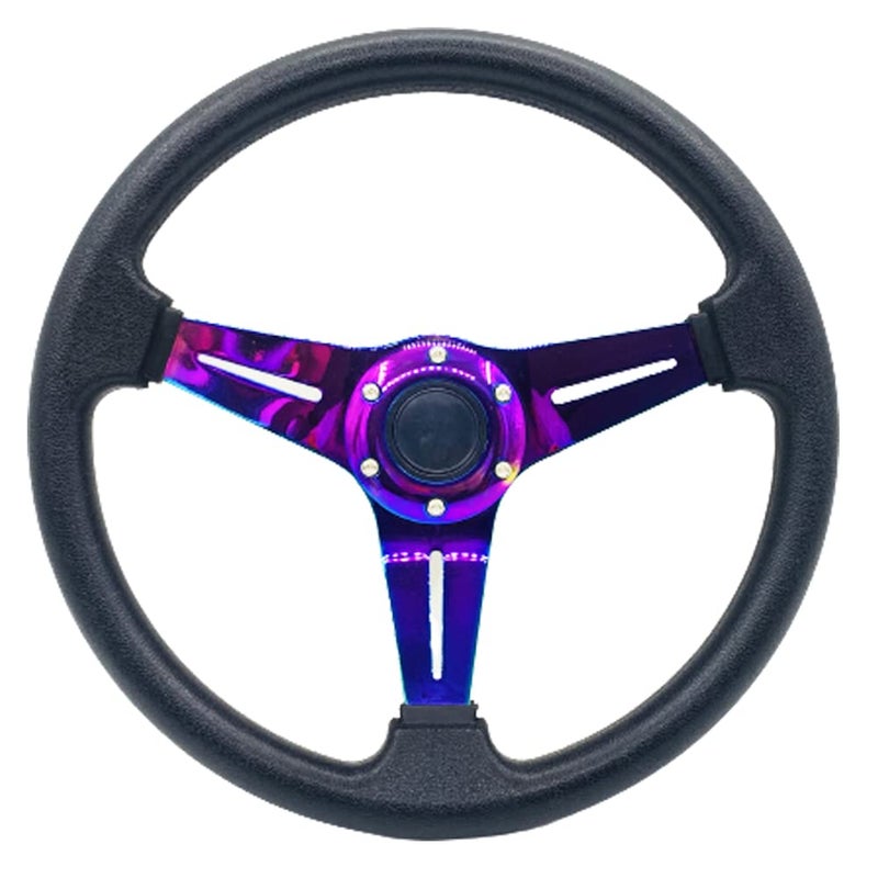 YEHICY 138Car Racing Steering Wheel Neo Chrome Spokes Flat Drifting Universal Sport Steering Wheel with Aluminum Horn Button