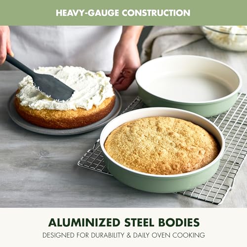 GreenPan Bakeware Set 7 Piece Nonstick Ceramic Gold Handle Baking Sheets Cake Pans Loaf Pan Muffin Tin Cooling Rack PFAS BPA Free Freezer to Oven Dish Bake Roast Ovenware Sage Green - Image 3