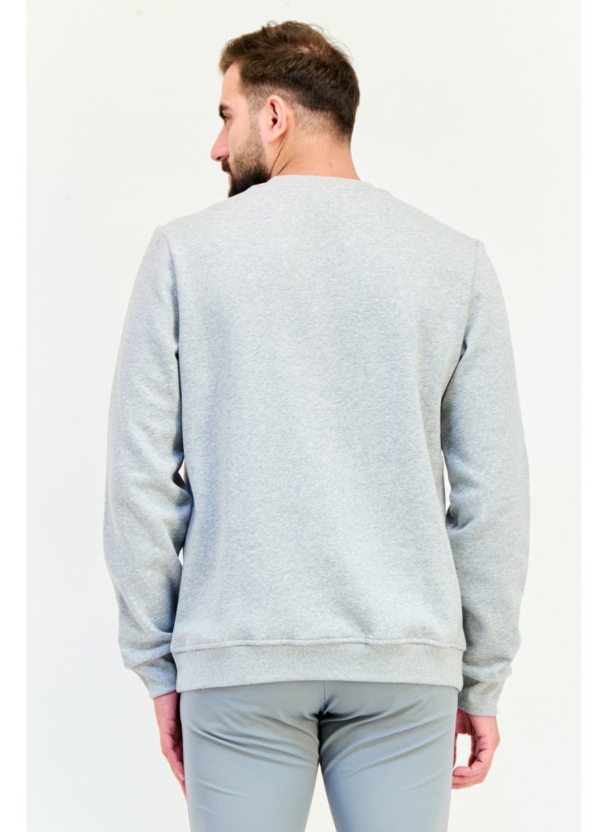 Reebok Men Sportswear Fit Brand Logo Long Sleeves Training Sweatshirt, Grey  - Image 2