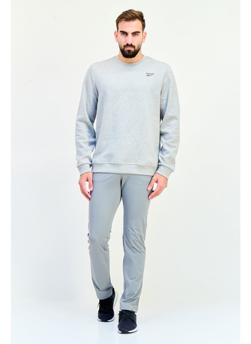 Reebok Men Sportswear Fit Brand Logo Long Sleeves Training Sweatshirt, Grey  - Image 4