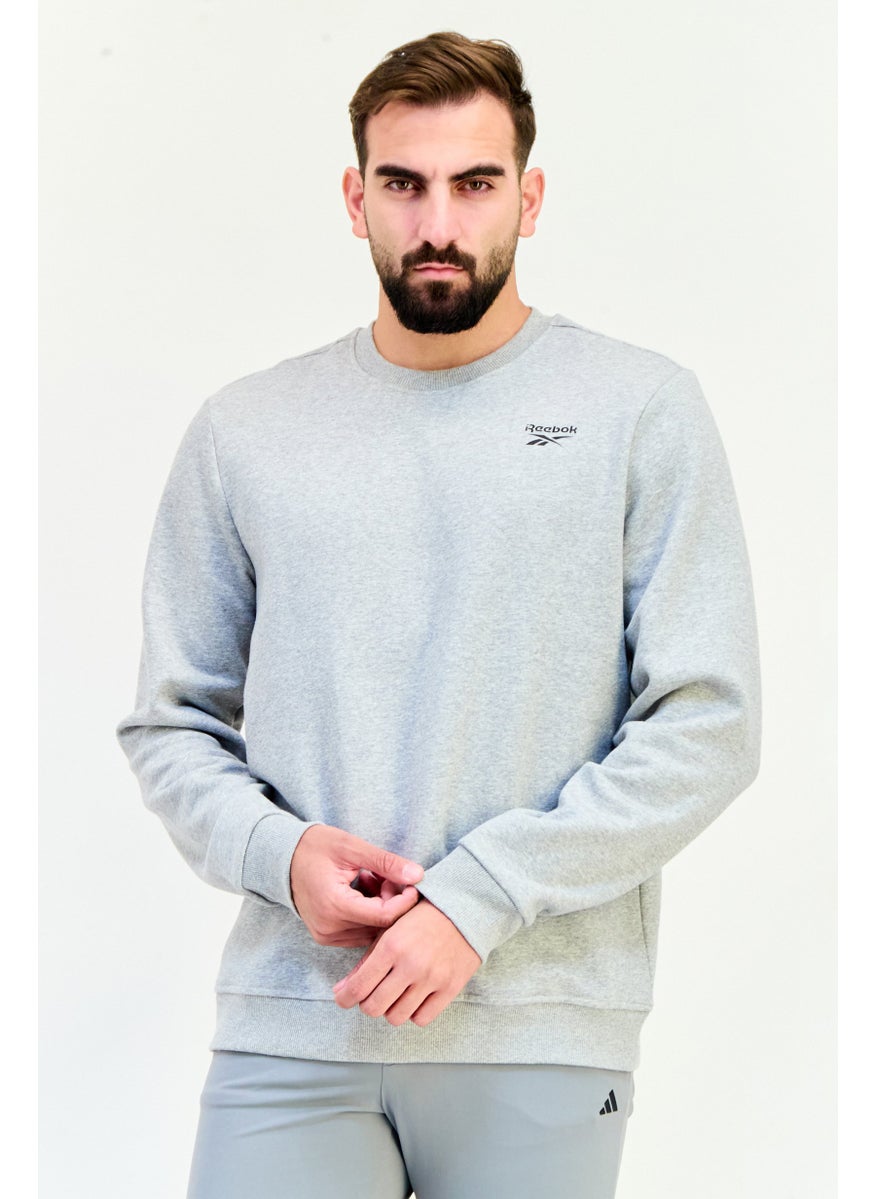 Reebok Men Sportswear Fit Brand Logo Long Sleeves Training Sweatshirt, Grey  - Image 1