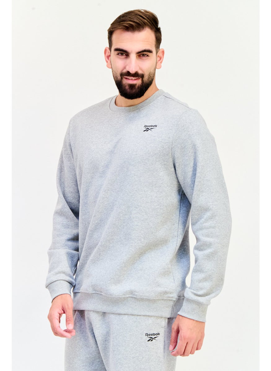 Reebok Men Sportswear Fit Brand Logo Long Sleeves Training Sweatshirt, Grey  - Image 5