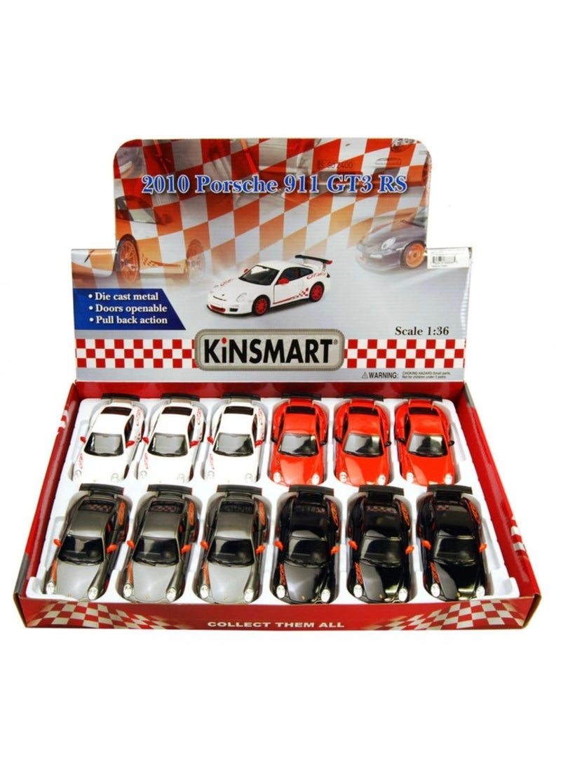 Kinsmart Pack of 12PCS - 2010 Porsche 911 GT3 RS Die-Cast Model Car 1:36 Scale – Pull Back Action with Openable Doors - Image 1