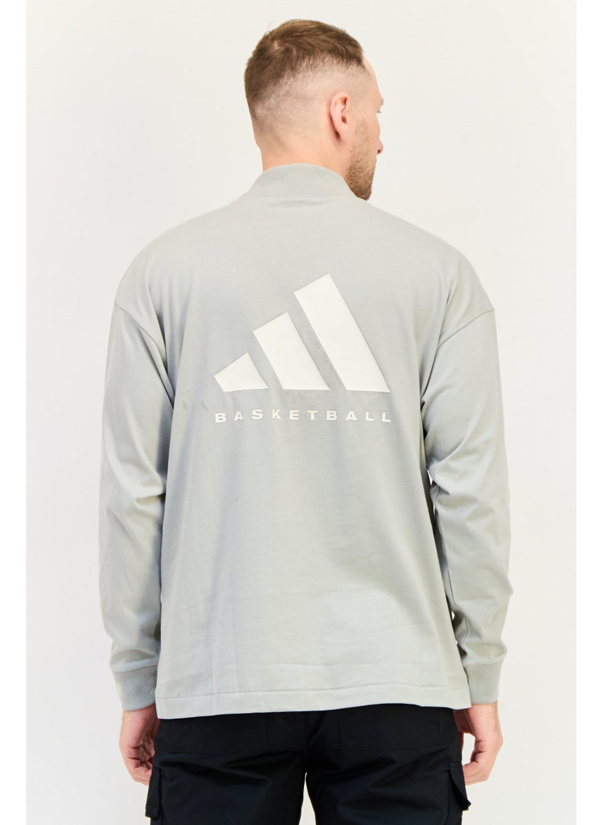 Adidas Men Sportswear Fit Long Sleeves Basketball T-Shirt, Grey  - Image 4