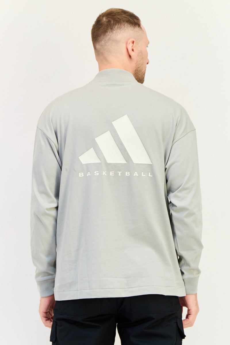 Adidas Men Sportswear Fit Long Sleeves Basketball T-Shirt, Grey  - Image 4