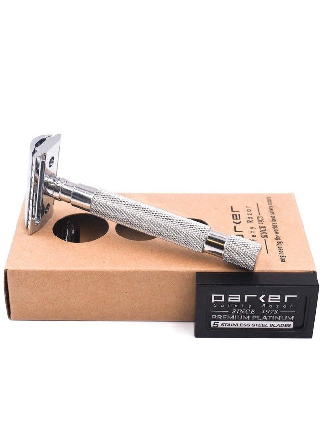 Parker Safety Razor Parker 64S Stainless Steel Handle Double Edge Safety Razor & 5 Premium Blades  - Image 3