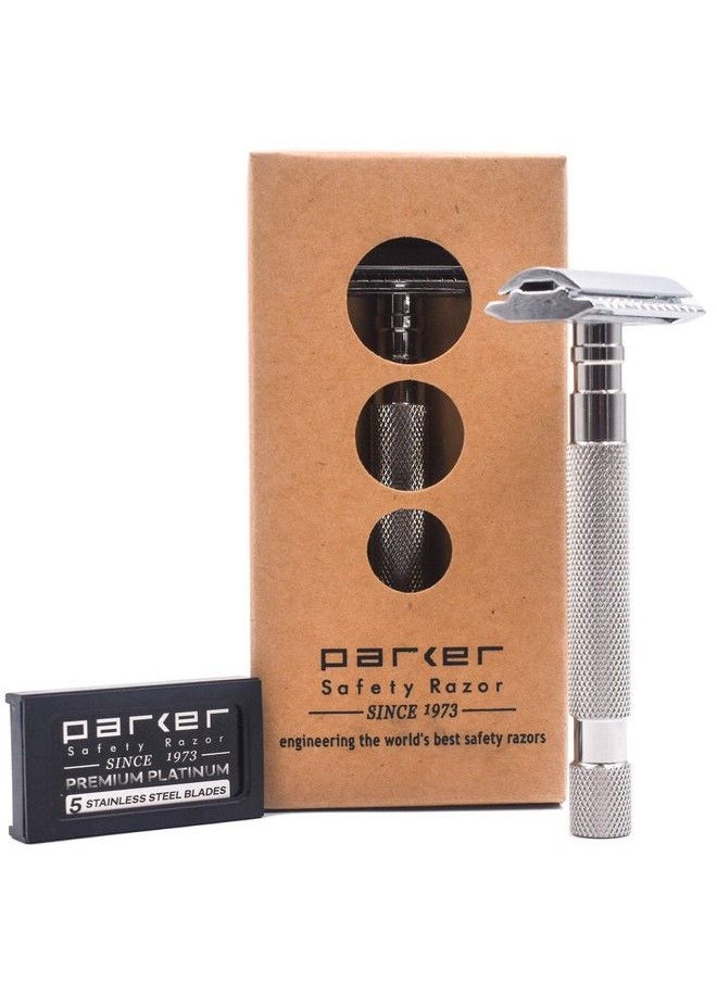 Parker Safety Razor Parker 64S Stainless Steel Handle Double Edge Safety Razor & 5 Premium Blades  - Image 2