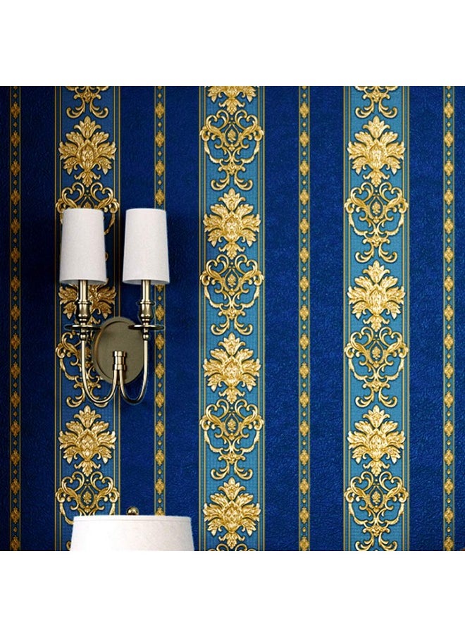 Dawei - Blue European 3D Damask Vertical Strip Pvc Waterproof Wallpaper Bedroom Living Room Hotel Tv Background Wall 1.73'W X 32.8'L Nonpasted - Image 1