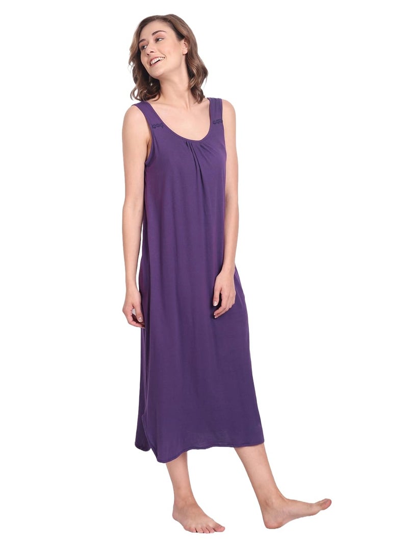 BLAZON Women's Cotton Hosiery Solid Maxi Dreams Nighty Slip Pack of 2 (Blue Lilac, Vivid Violet_XL) - Image 4