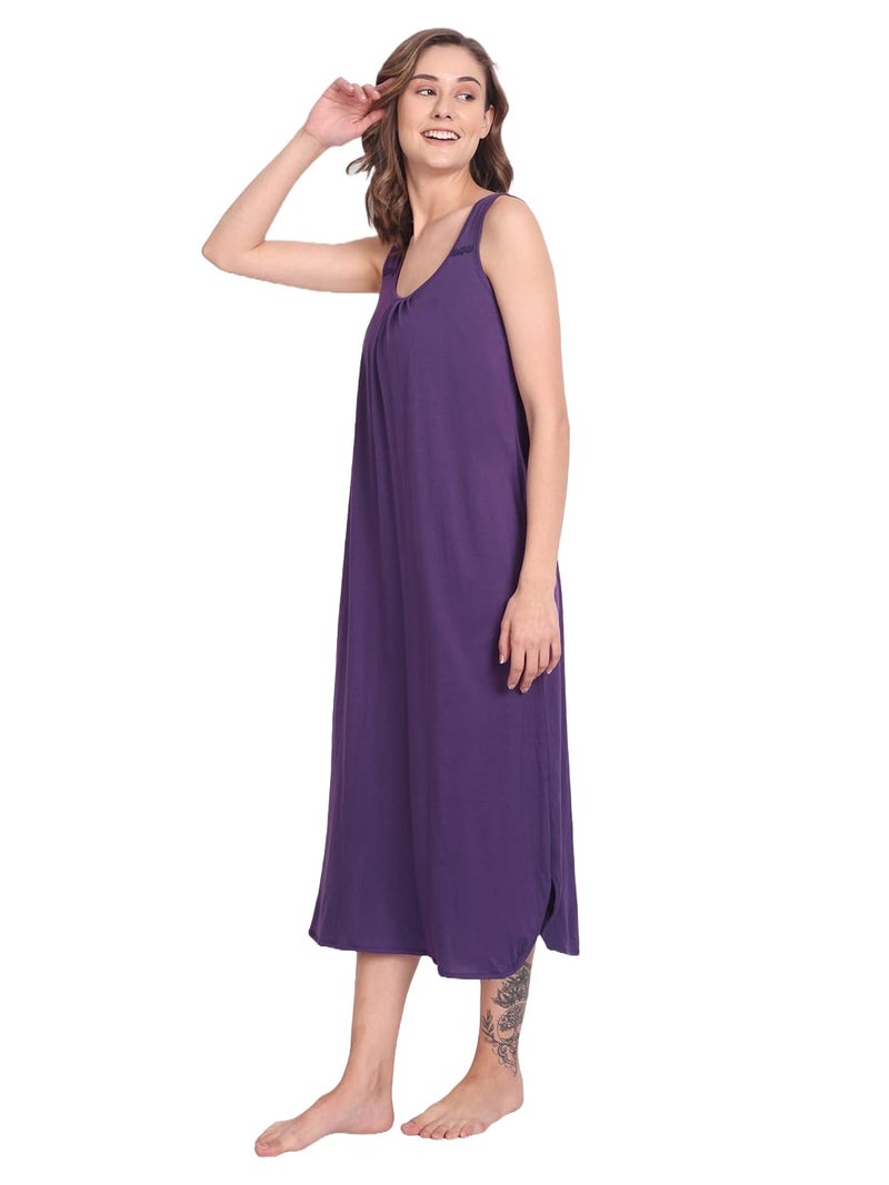 BLAZON Women's Cotton Hosiery Solid Maxi Dreams Nighty Slip Pack of 2 (Blue Lilac, Vivid Violet_XL) - Image 3