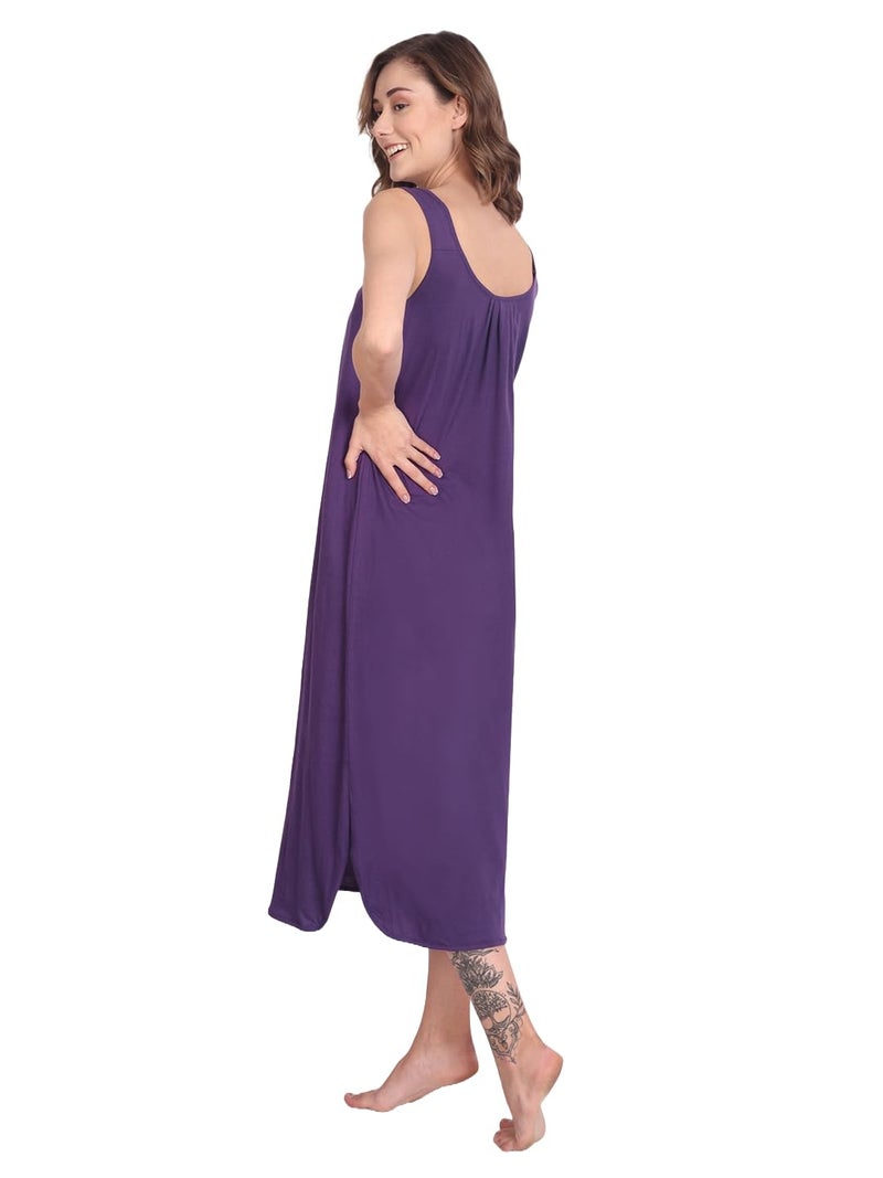 BLAZON Women's Cotton Hosiery Solid Maxi Dreams Nighty Slip Pack of 2 (Blue Lilac, Vivid Violet_XL) - Image 5