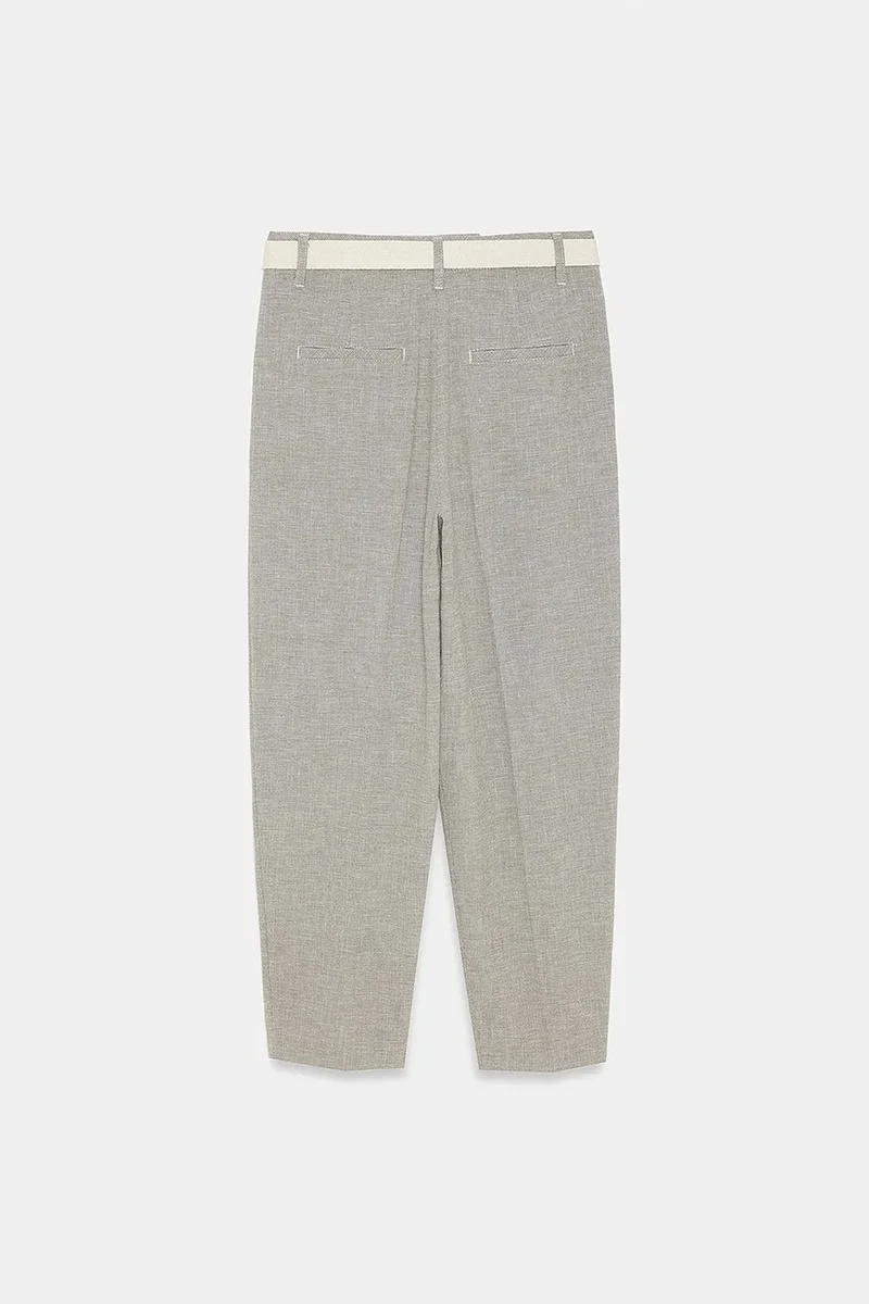 Dilvin Light Grey DILVIN Belted Straight-leg Ankle Trousers for Women | Best Price UAE