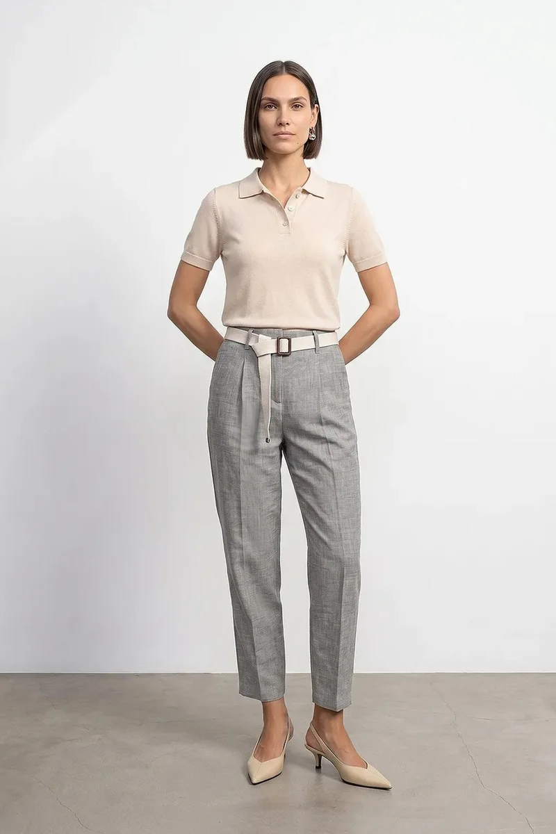 ديلفين DILVIN Belted Straight-leg Ankle Trousers