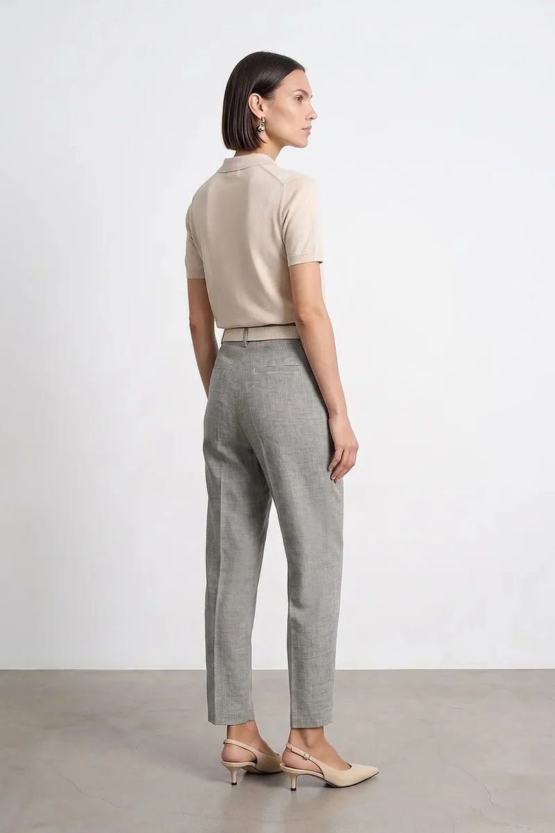 Dilvin Light Grey DILVIN Belted Straight-leg Ankle Trousers for Women | Best Price UAE