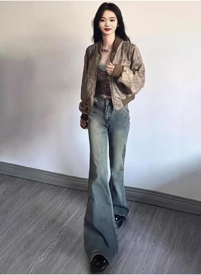 يونيكي Blue Flared High-Rise Light Fade Denim Jeans