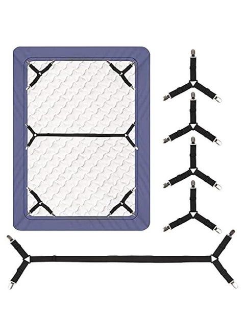Luyena Bed Sheet Straps,4+1 Pcs Fitted Sheet Clips Holder,Upgraded Triangular Sheet Clip for Corner, Elastic Adjustable Sheet Strap for Mattress Cover, Sheet, Sofa Cushion 1(Black)
