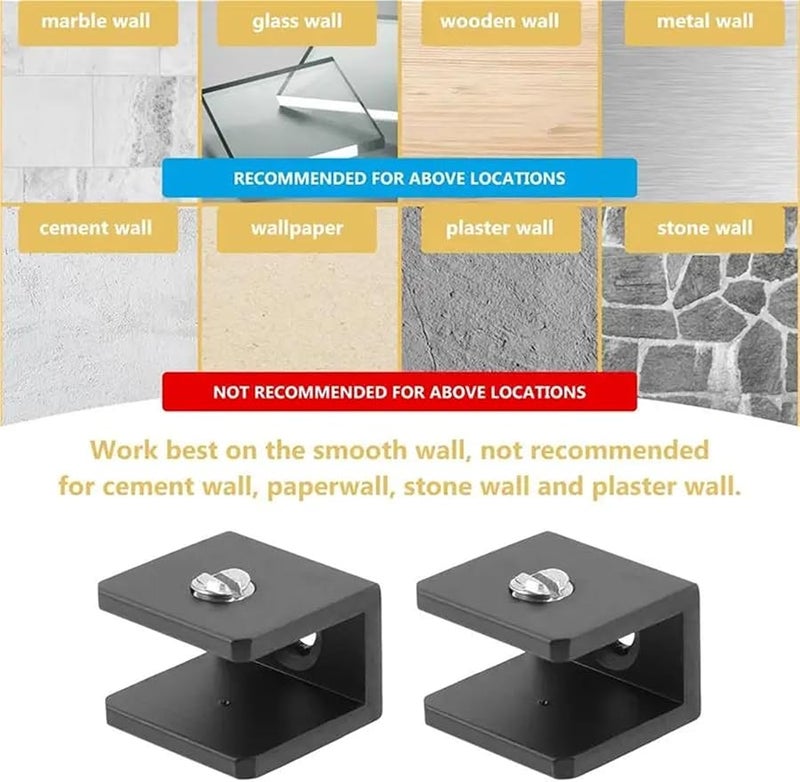 Black Glass Shelf Brackets 30Pcs Adjustable Floating Mirror Wall Clips 3 8x2cm - Image 4