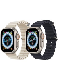 Silicone Ocean Band Strap Pearl White Silicone Ocean Band Strap Black Set of 2 for Apple Watch Ultra 8 49mm