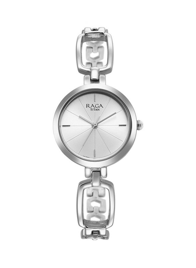 TITAN ساعة تيتان رجا التناظرية بقرص دائري فضي وسوار فضي للنساء - Image 1