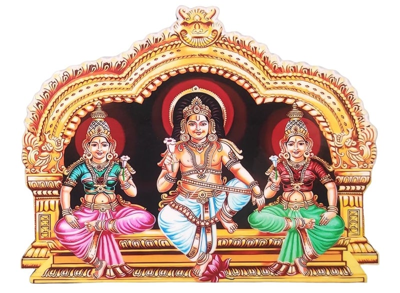 Vils Lord Shri Ayyanar Swami Poorna Devi Pushkala Devi Divine Holy Blessing Wall MountTable Top Photo Frame Cutout with Back Stand for PoojaGift 6 inch X 45 inch - Image 1