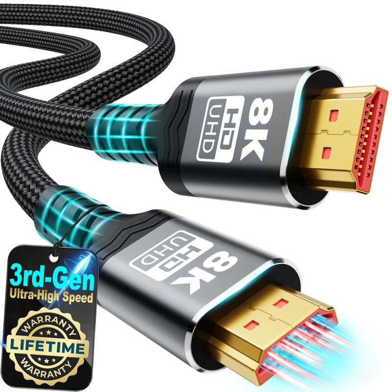 Green Jiss ðŸ‘ð«ð - ð†ðžð§ 10K 8K HDMI Cable 2.1, 1.5FT 3.3FT 5FT 6.6FT 10FT 13FT 16FT 20FT 25FT, 48Gbps Gold-Plated Ultra High Speed Military Grade Nylon Braided HDMI Cord 8K@60Hz /4K@120Hz, HDCP 2.2&2.3(1.5FT) - Image 1