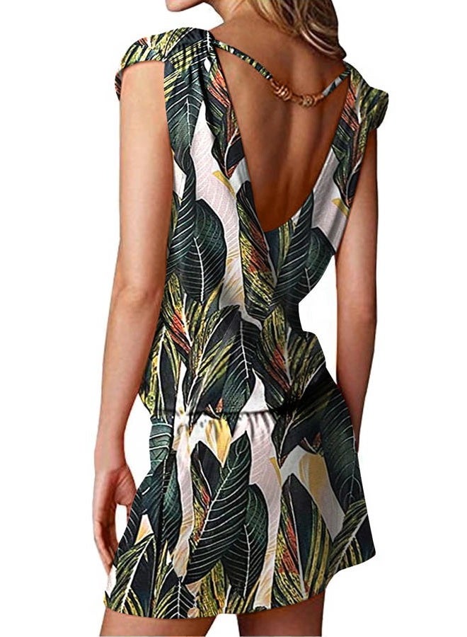 Hount Women Summer Cover Ups V Neck Casual Loose Flowy Swing Sleeveless Dresses(Flower Green,Medium) - Image 2