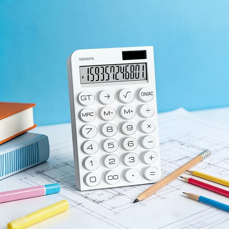 Minimalist Ultra Thin 12 Digit Solar Dual Power Calculator White Clear LCD Display Accurate Non Slip Button For Business Office School - Image 1
