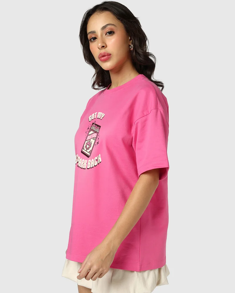 بيواكوف Women's Fandango Pink Spark Graphic Printed Oversized T-shirt