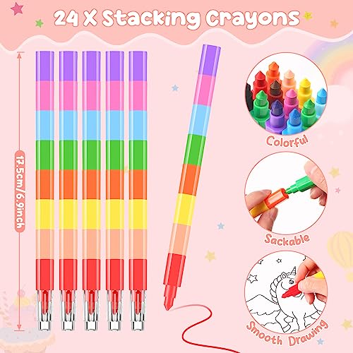 BenLouis 24 Unicorn Mini Coloring Books Kids with 24 Stacking Crayons Rainbow Party Favors Activity Books Bulk for Kids Unicorn Birthday Goodie Bag Gift Stuffer Classroom Reward - Image 3