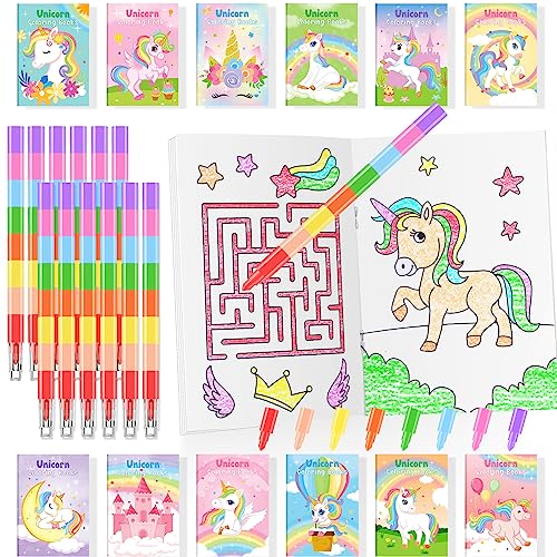 BenLouis 24 Unicorn Mini Coloring Books Kids with 24 Stacking Crayons Rainbow Party Favors Activity Books Bulk for Kids Unicorn Birthday Goodie Bag Gift Stuffer Classroom Reward - Image 1