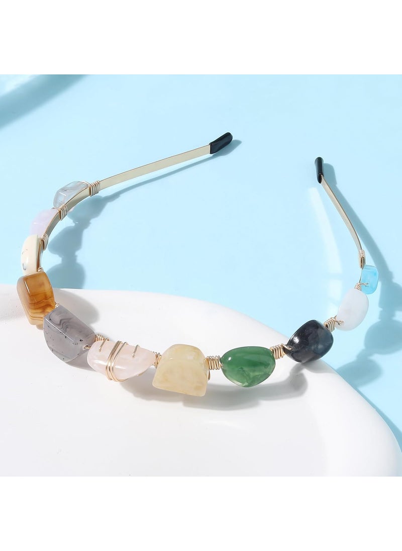 Candygirl - Candygirl Crystal Jeweled Headbands for Girls Women Boho Stone Quartz Tiara Cute Colorful Kids Thin Head Bands Summer Funny Hairbands for Daily Holiday Party - Image 1