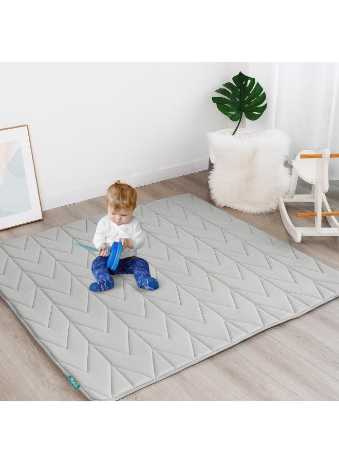 Biloban Foam Muslin Play Mat 71Ã—59, Fits for Dripex & Suposeu Playpen, One-Piece Crawling Mat for Baby & Toddler to Play on Floor, Non Slip, Grey - Image 5