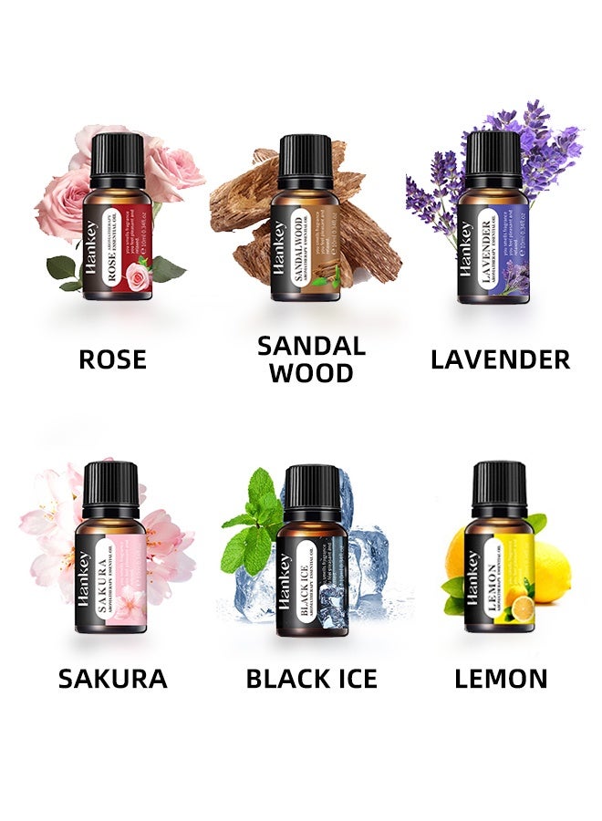 HANKEY Essential Oils Set 6 Pack – Rose, Lavender, Sandalwood, Lemon, Sakura, Black Ice – Aromatherapy Essential Oils for Diffusers, Humidifiers, Home Fragrance, Candle Making, Air Freshening & Relaxing Scent Oils (10mL) - Image 2